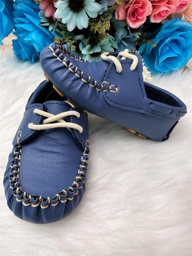 Mocassim Azul Marinho de Couro Sintético com Cadarço para Príncipes