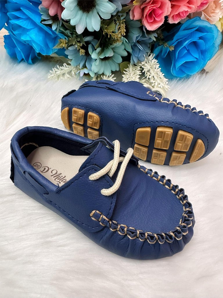 Mocassim Azul Marinho de Couro Sintético com Cadarço para Príncipes