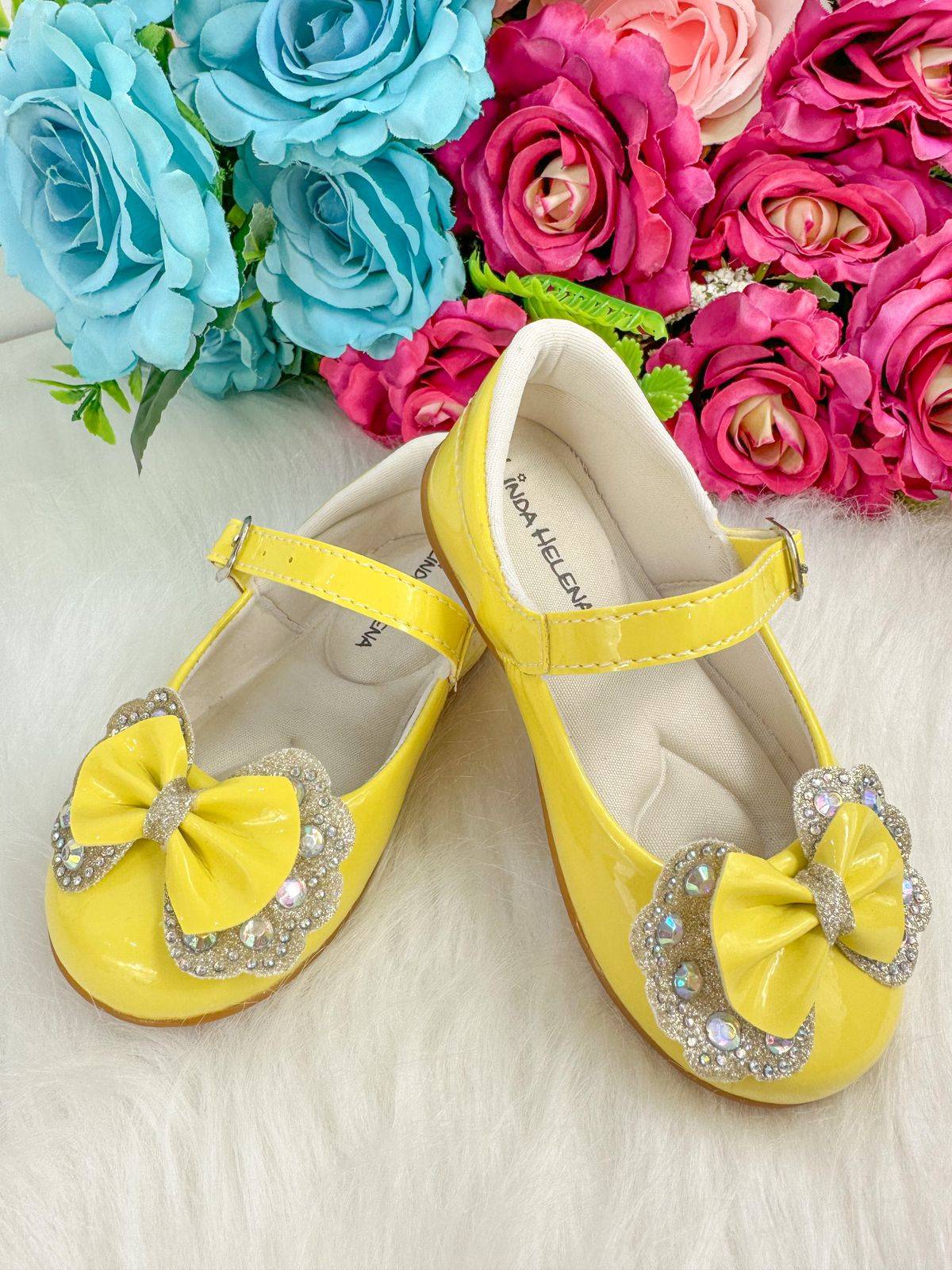 Sapatilha Amarela Di Mila Baby com Lacinho Removível e Strass