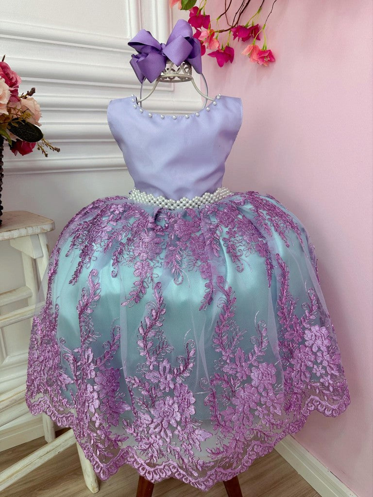 Vestido Infantil com Renda e Cinto de Pérolas para Princesa Ariel