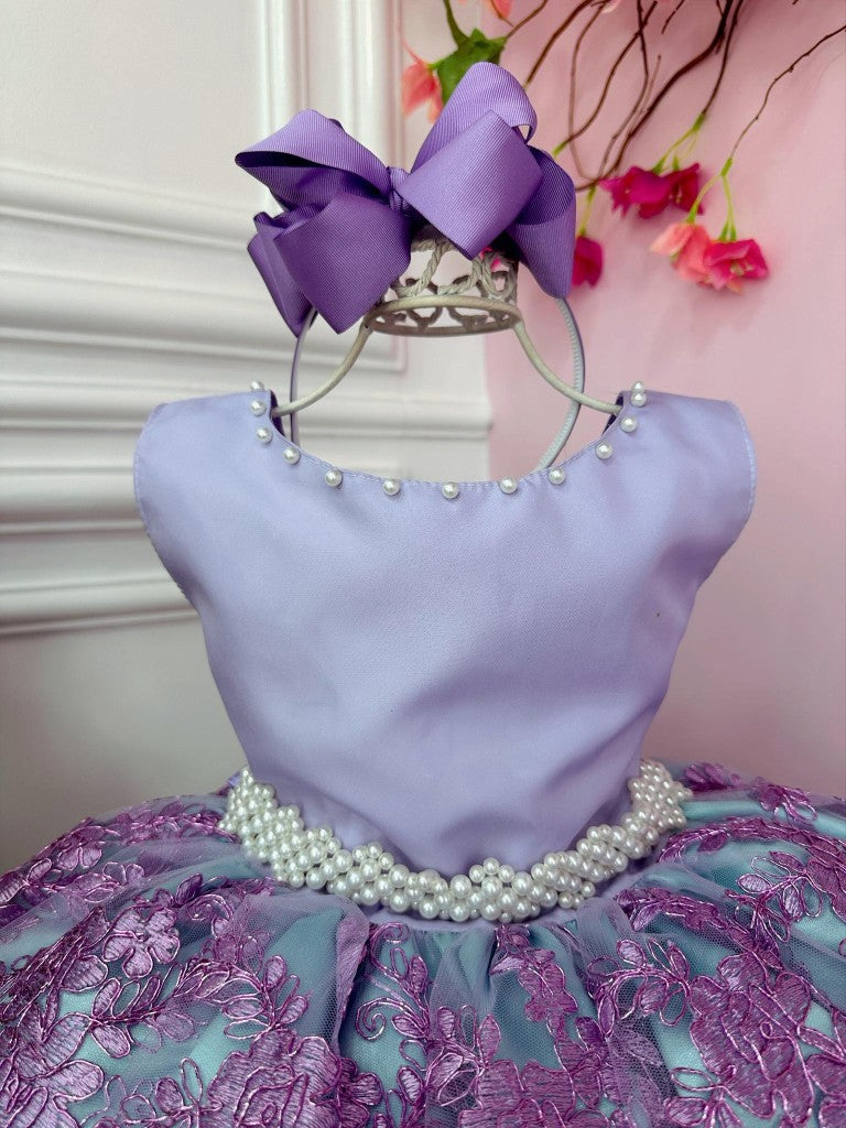 Vestido Infantil com Renda e Cinto de Pérolas para Princesa Ariel