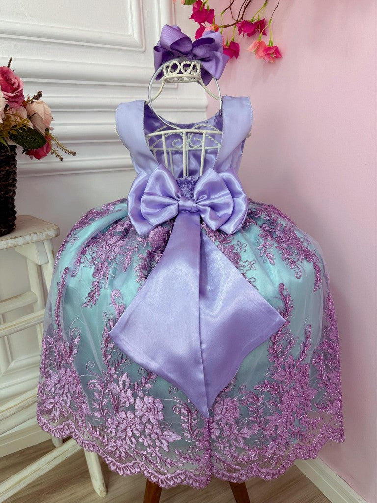 Vestido Infantil com Renda e Cinto de Pérolas para Princesa Ariel