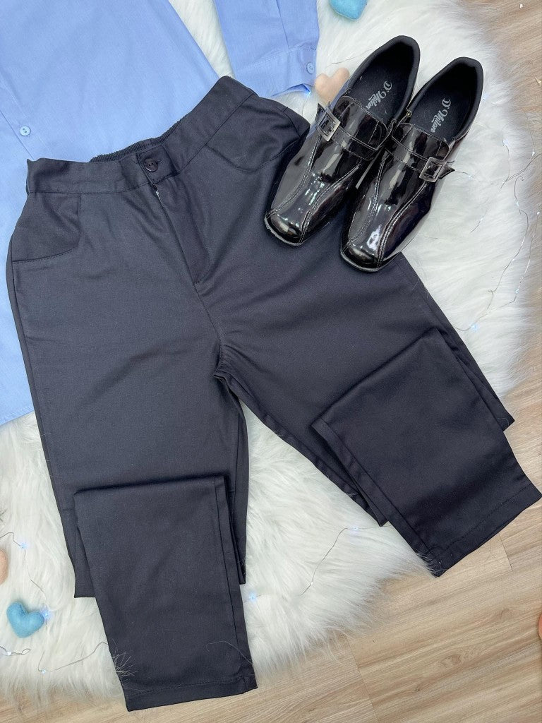 Conjunto Social Azul em Algodão com Camisa e Calça Preta