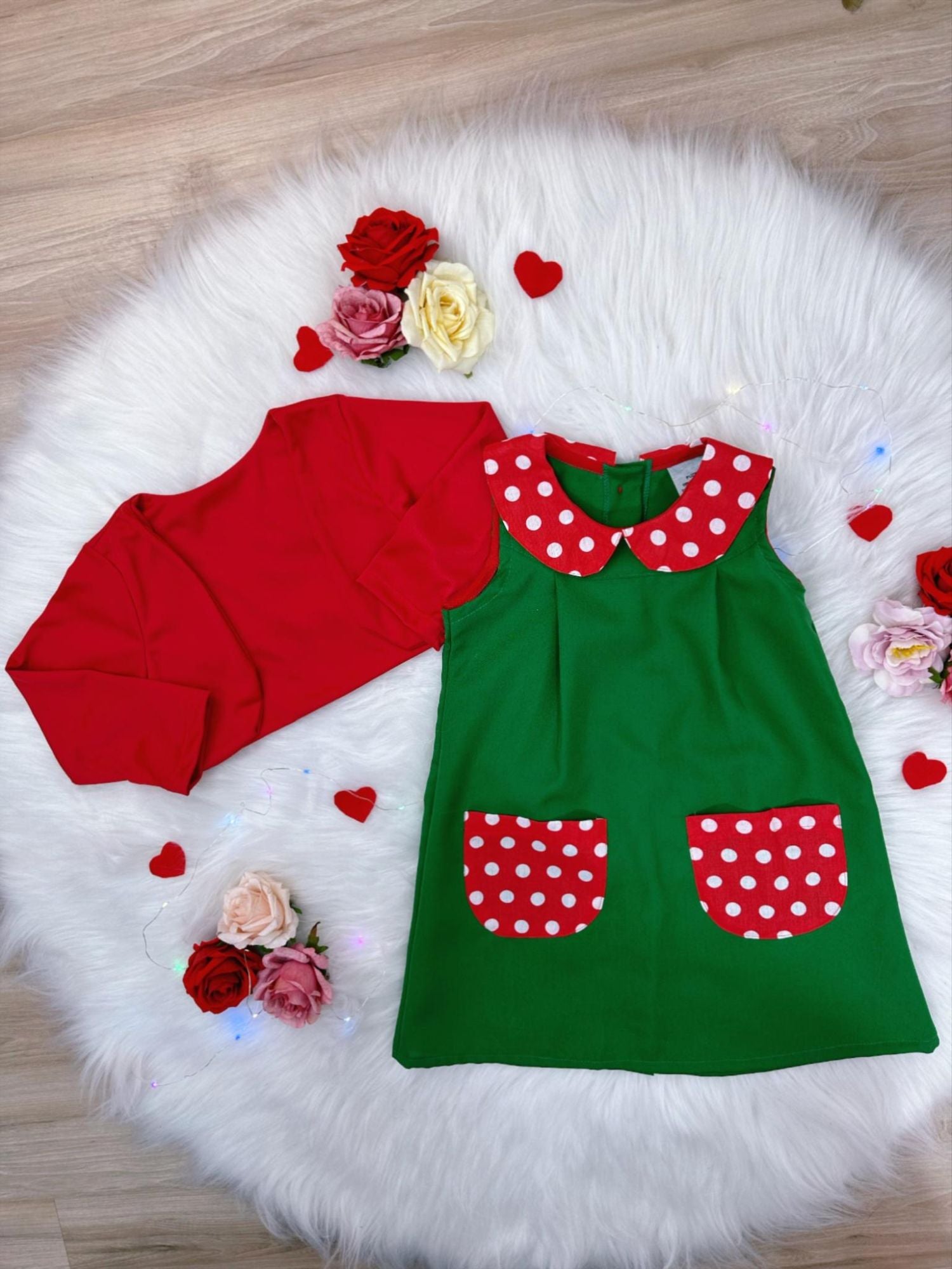 Fantasia Infantil Verde e Vermelho para Festas Luxo