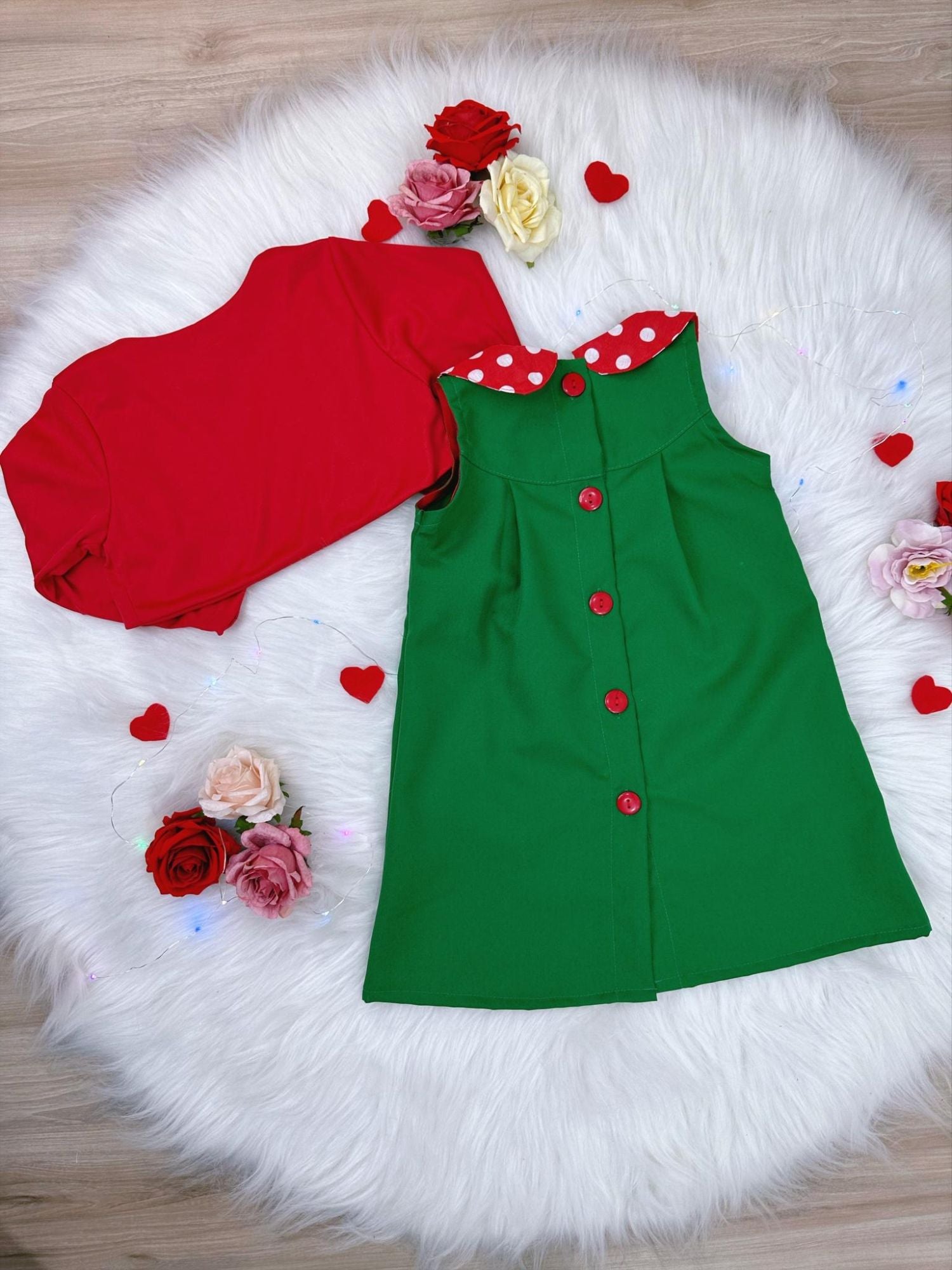 Fantasia Infantil Verde e Vermelho para Festas Luxo