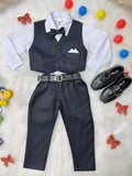 Conjunto Social Infantil Menino Camisa Branca Calça e Colete Algodão Preto