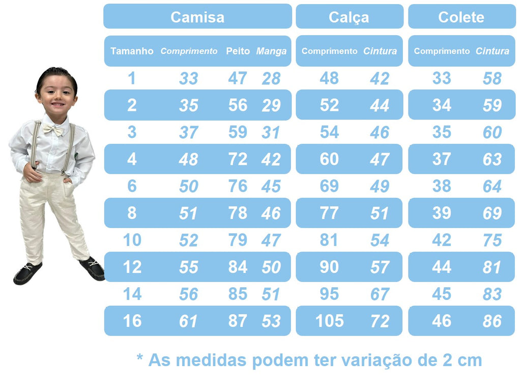 Conjunto Social Infantil Menino Camisa Branca Colete Calça Gravata Marfim