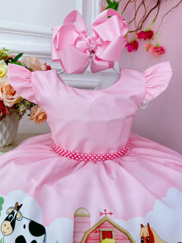 Vestido Infantil Rosa com Pérolas para Festas Baby Fazendinha