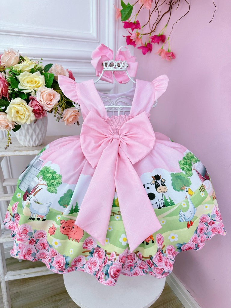 Vestido Infantil Rosa com Pérolas para Festas Baby Fazendinha