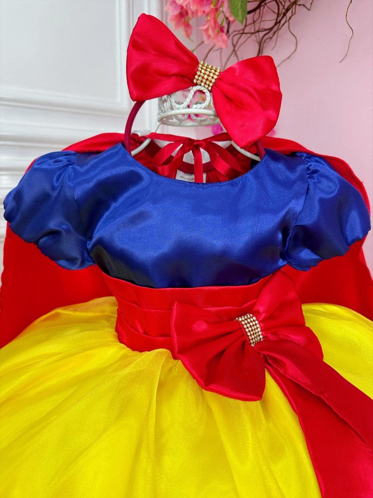 Vestido Infantil Branca de Neve com Capa, Tiara e Luva