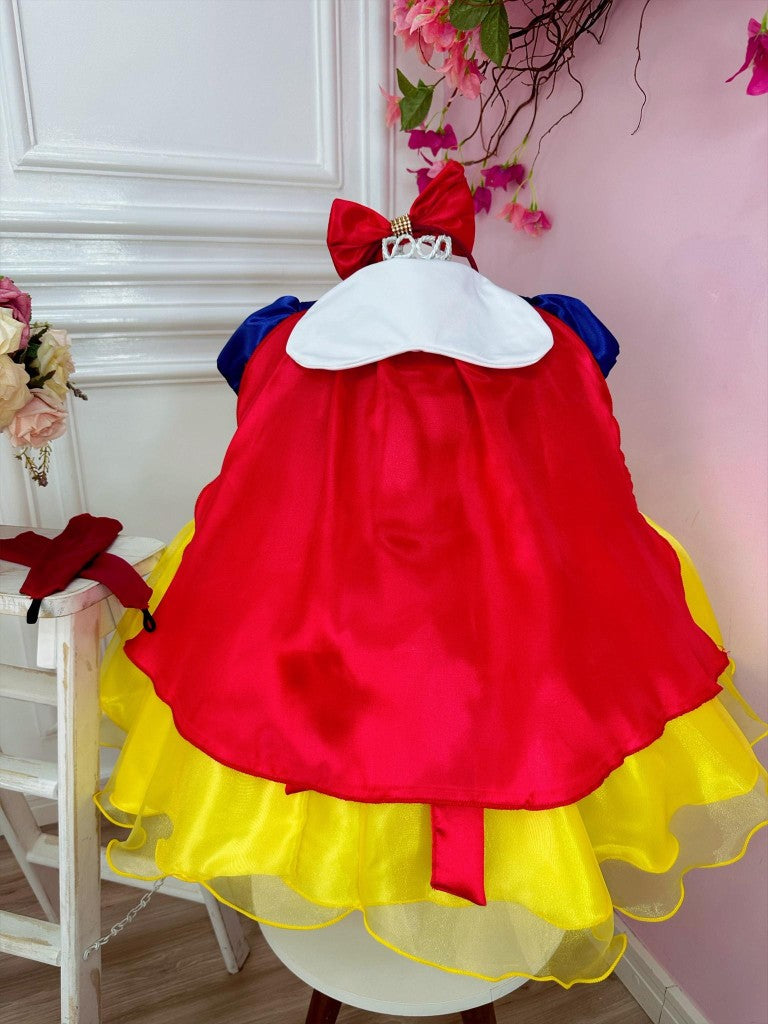 Vestido Infantil Branca de Neve com Capa, Tiara e Luva