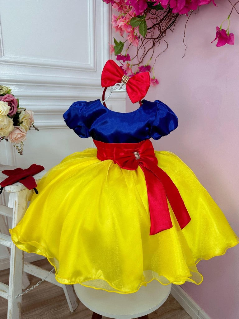 Vestido Infantil Branca de Neve com Capa, Tiara e Luva