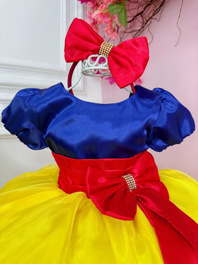 Vestido Infantil Branca de Neve com Capa, Tiara e Luva