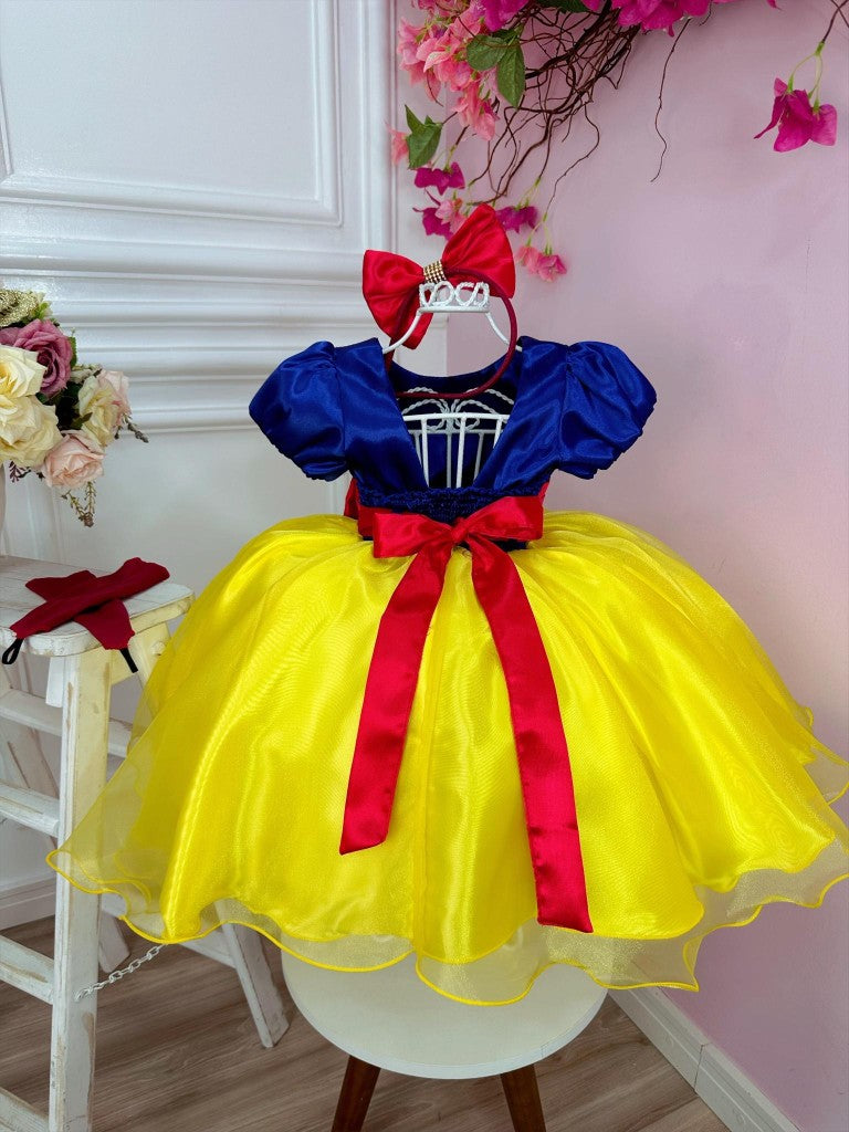 Vestido Infantil Branca de Neve com Capa, Tiara e Luva