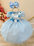 Vestido Azul Infantil Com Renda Para Festa Jardim Encantado