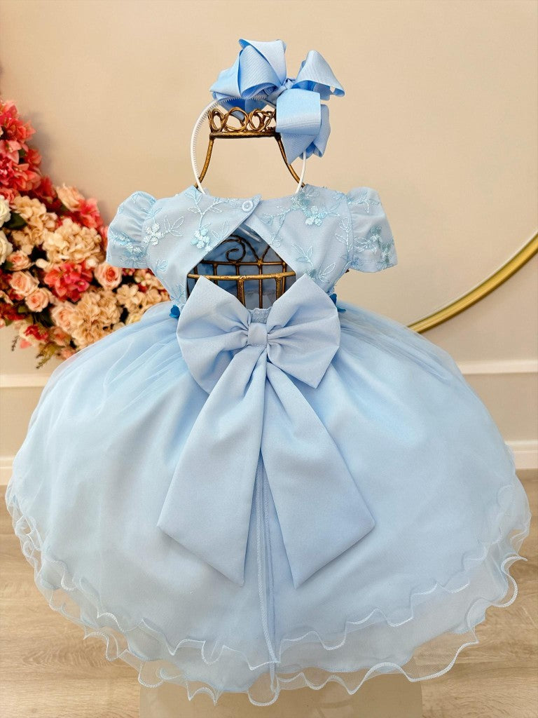 Vestido Azul Infantil Com Renda Para Festa Jardim Encantado