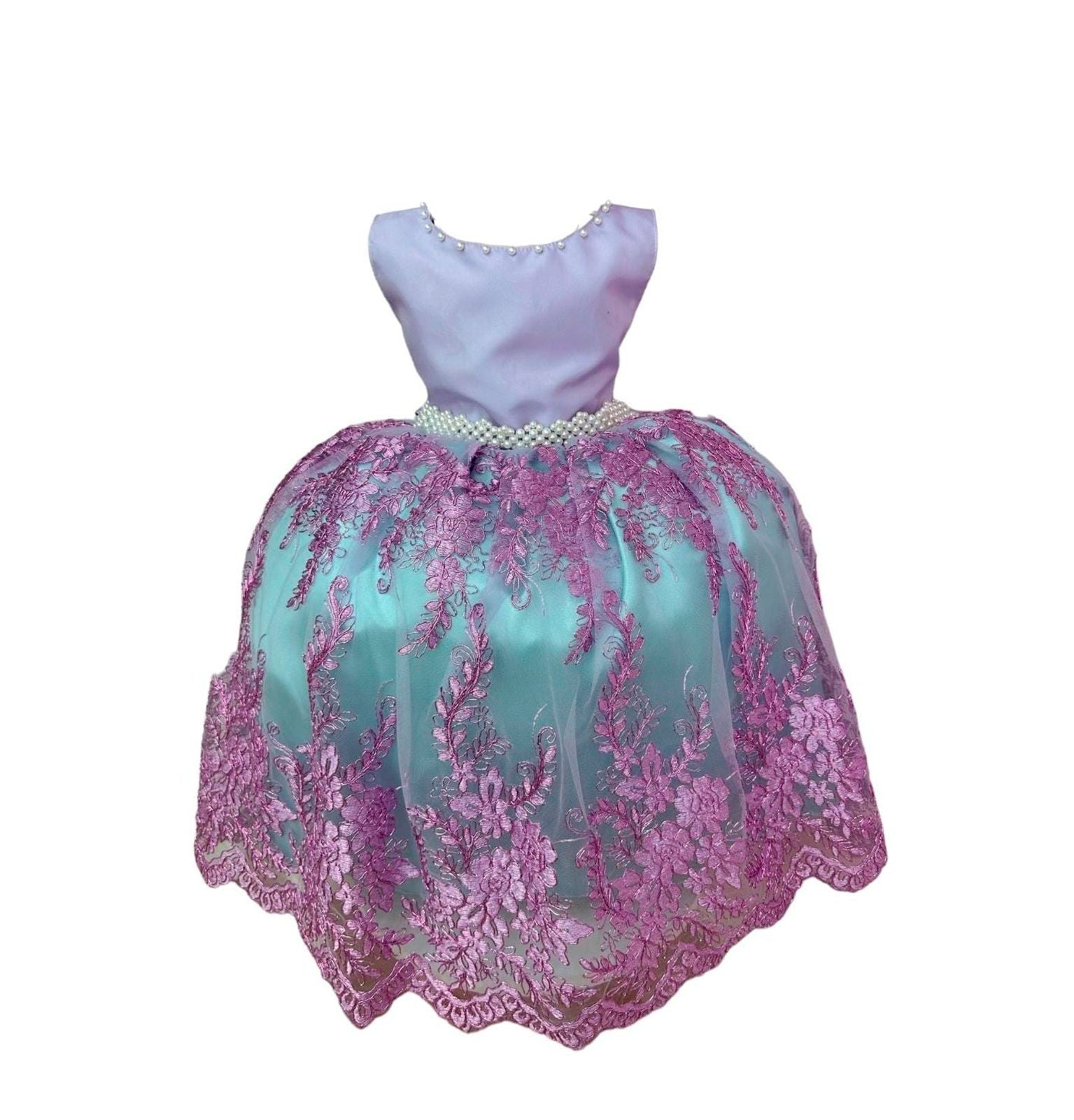 Vestido Infantil com Renda e Cinto de Pérolas para Princesa Ariel