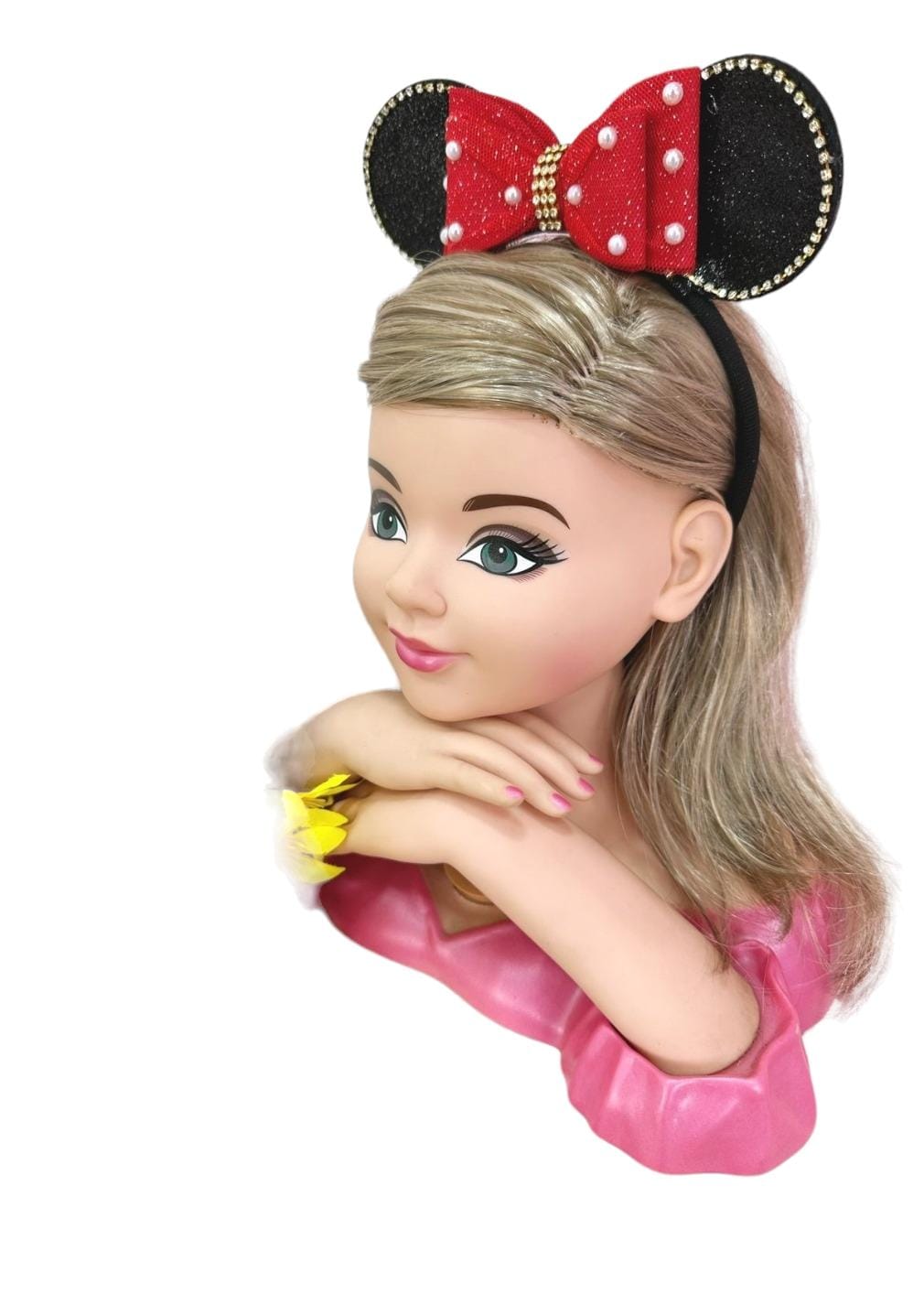 Tiara Infantil Minnie Vermelha Preta Pérolas Strass Tule