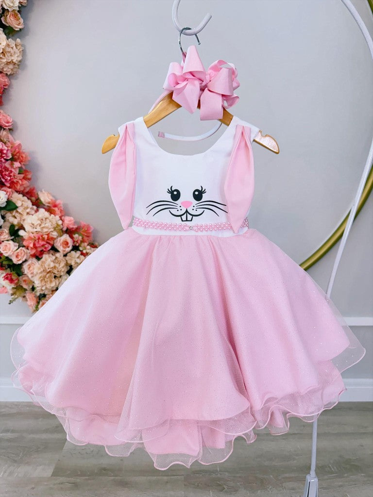 Vestido Infantil Luxo Coelho da Páscoa com Glitter