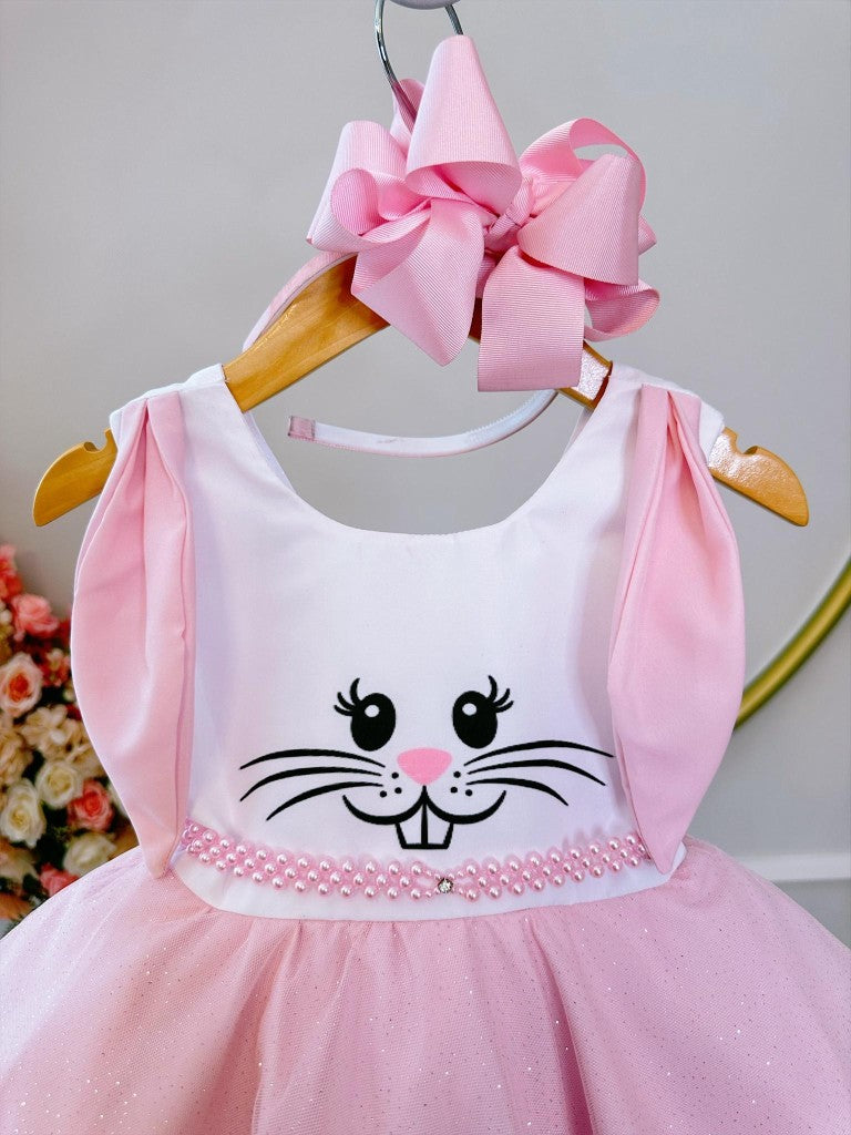 Vestido Infantil Luxo Coelho da Páscoa com Glitter