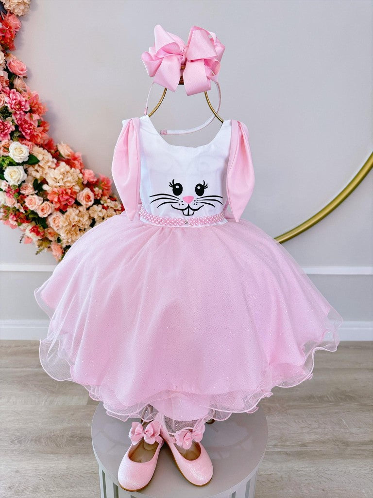 Vestido Infantil Luxo Coelho da Páscoa com Glitter