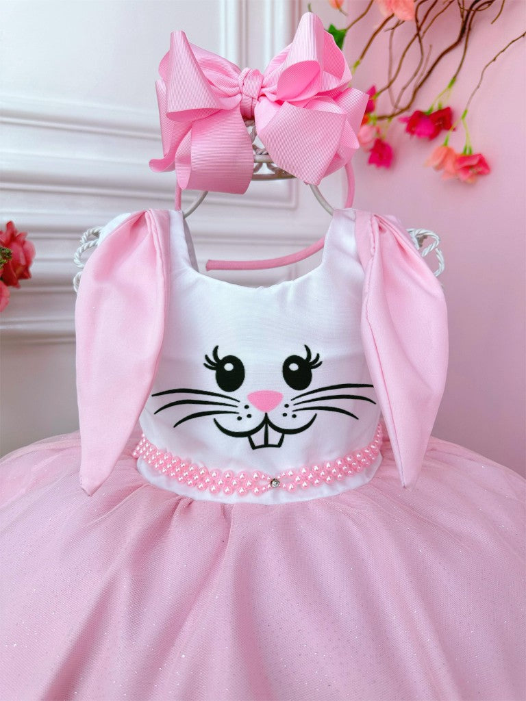 Vestido Infantil Luxo Coelho da Páscoa com Glitter