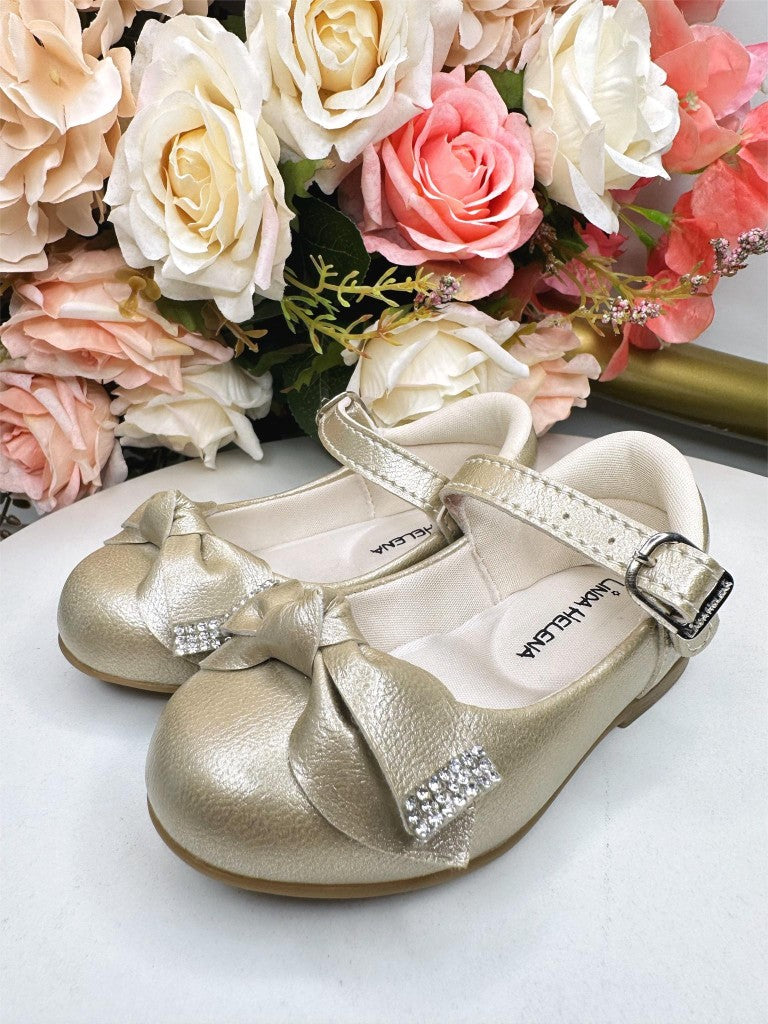 Sapatinho Dourado de Verniz com Lacinho e Strass para Bebê