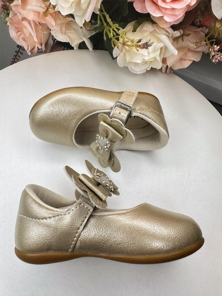Sapatinho Dourado de Verniz com Strass para Bebê
