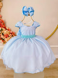 Vestido Infantil Azul com Saia de Organza e Busto Decorado com Strass
