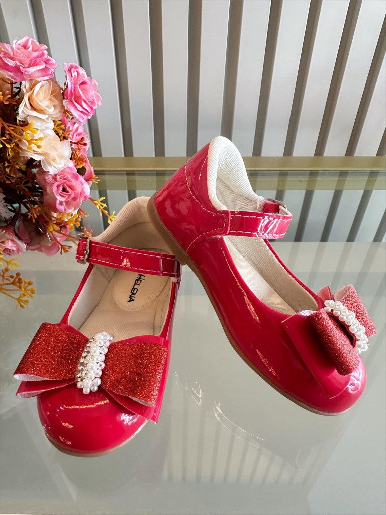 Sapatinho Vermelho de Verniz com Aplique de Lacinho e Strass Glitter