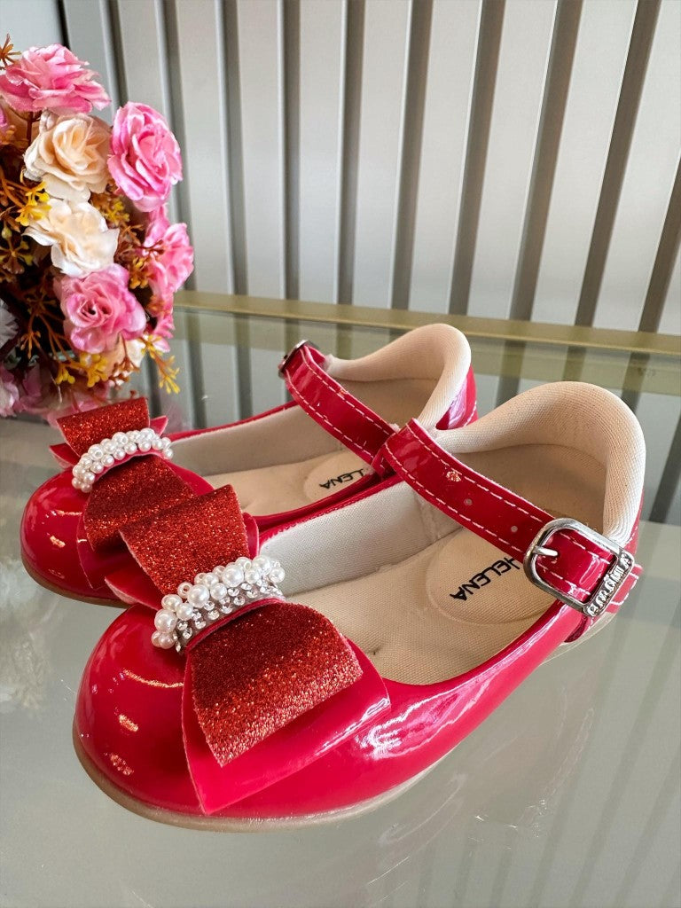 Sapatinho Vermelho de Verniz com Aplique de Lacinho e Strass Glitter