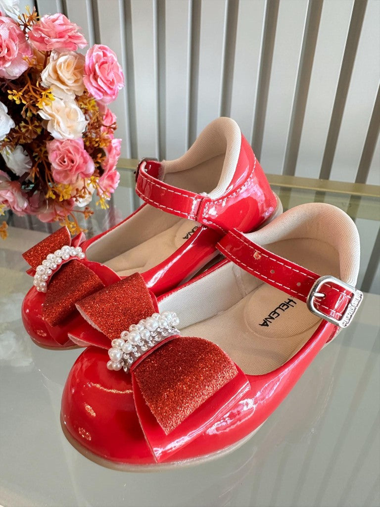 Sapatinho Vermelho de Verniz com Aplique de Lacinho e Strass Glitter