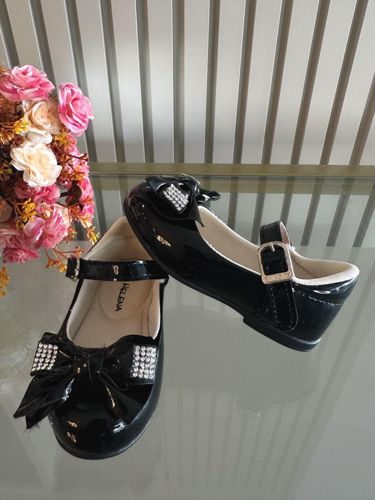 Sapatinho Verniz Preto com Aplique de Lacinho e Strass para Bebê