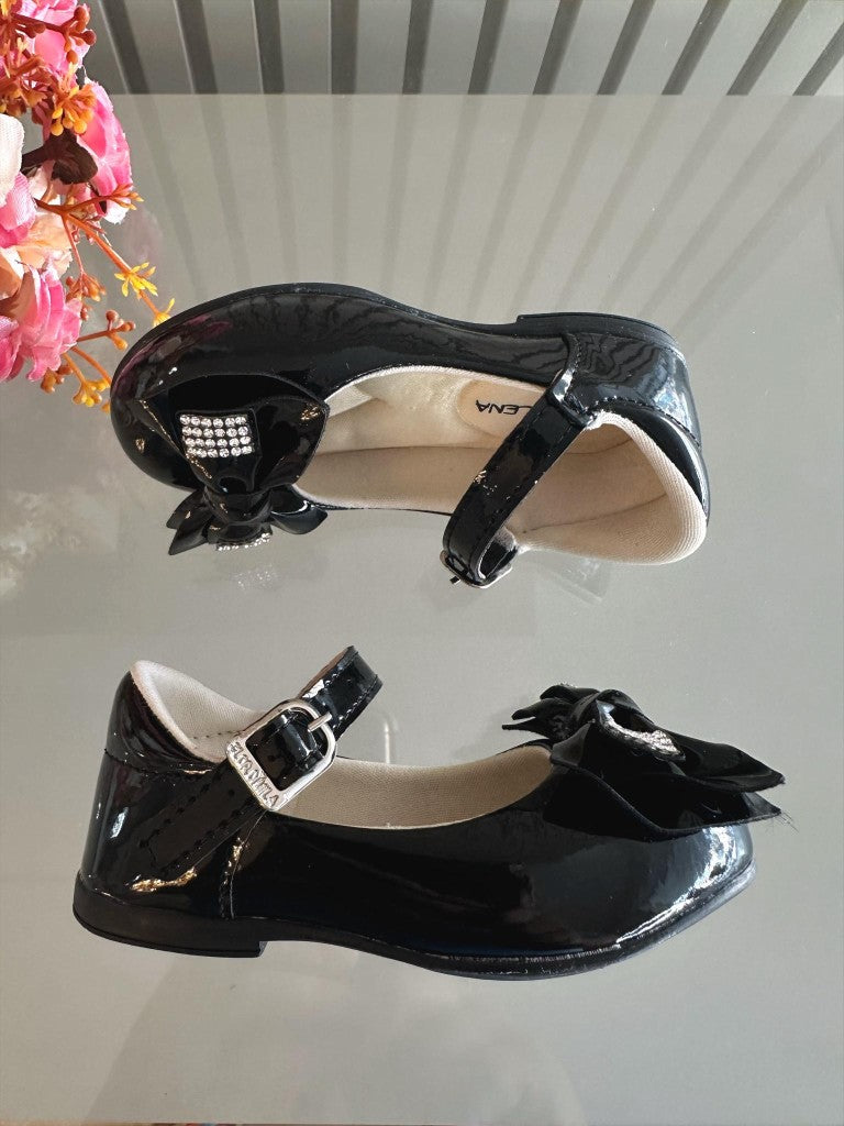 Sapatinho Verniz Preto com Aplique de Lacinho e Strass para Bebê