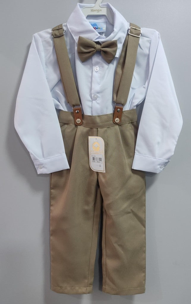 Conjunto Cáqui Social com Camisa, Calça e Gravata para Festas