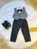 Conjunto Social Preto e Cinza com Camisa, Calça e Gravata para Festas