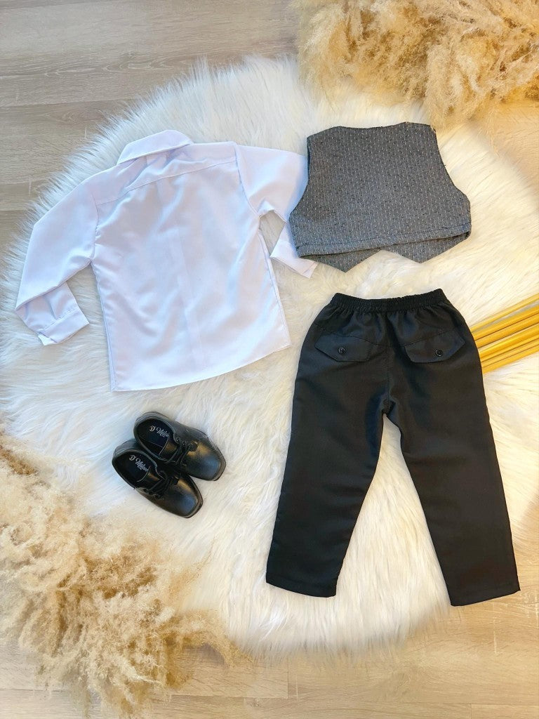 Conjunto Social Preto e Cinza com Camisa, Calça e Gravata para Festas
