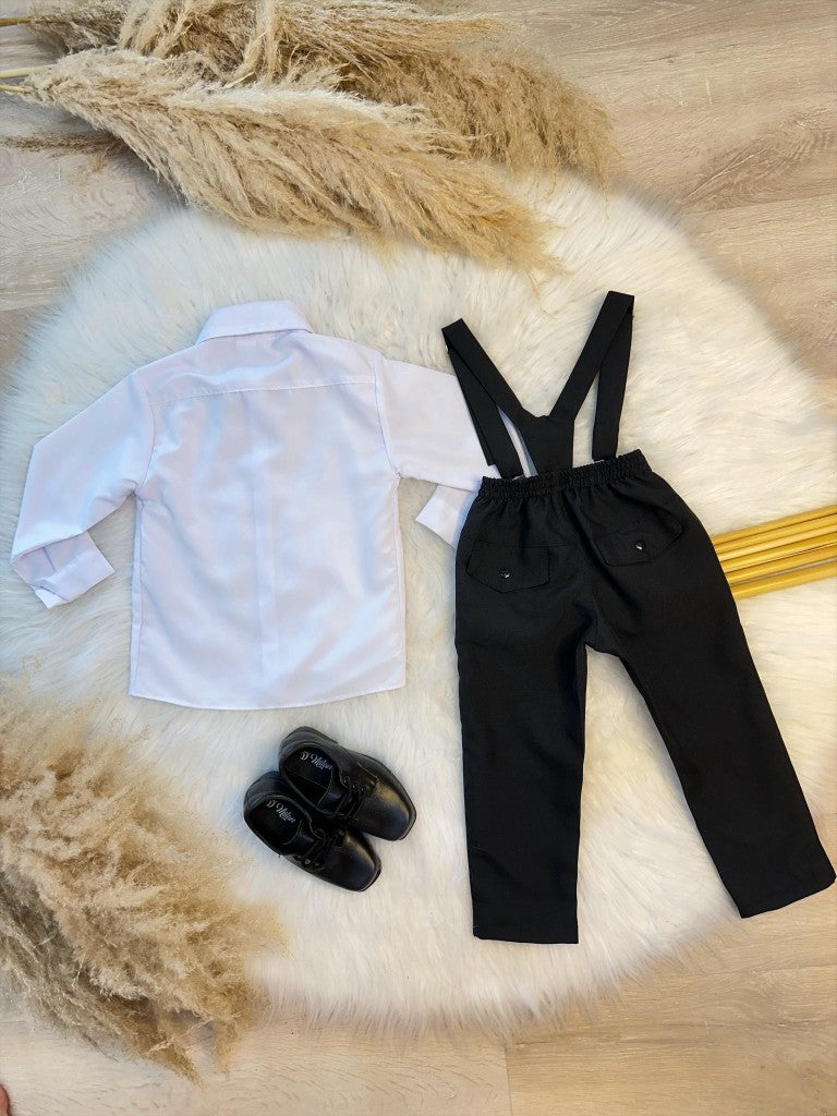 Conjunto Preto Social com Camisa, Calça e Gravata em Algodão e Poliamida