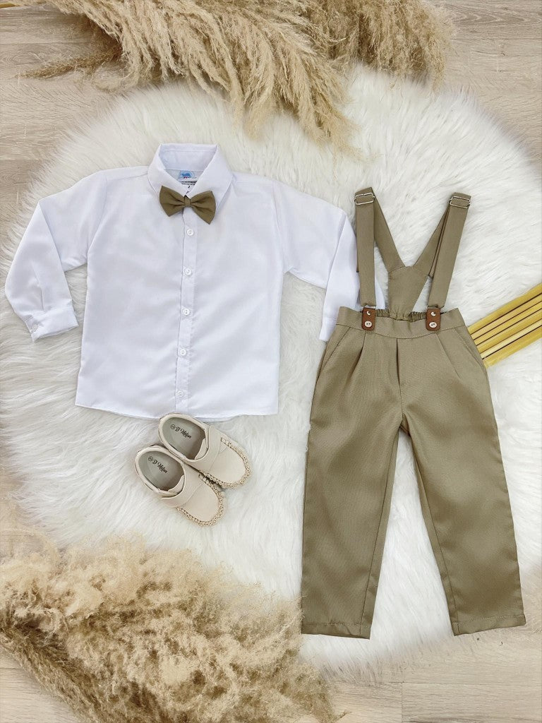 Conjunto Cáqui Social com Camisa, Calça e Gravata para Festas