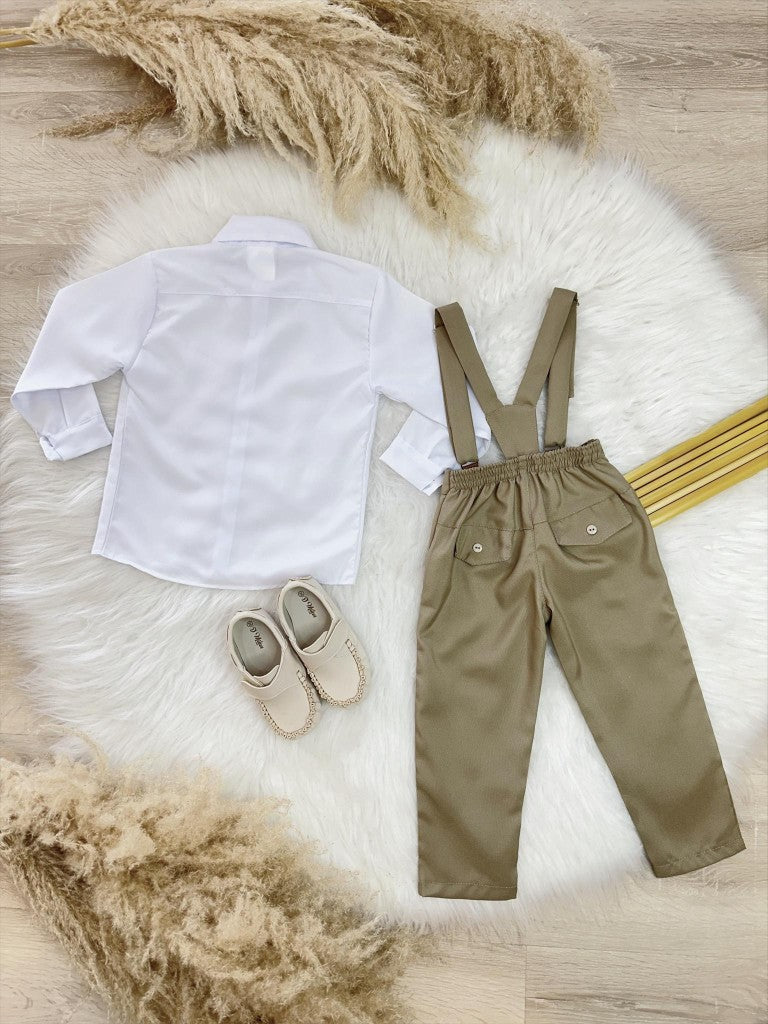 Conjunto Cáqui Social com Camisa, Calça e Gravata para Festas