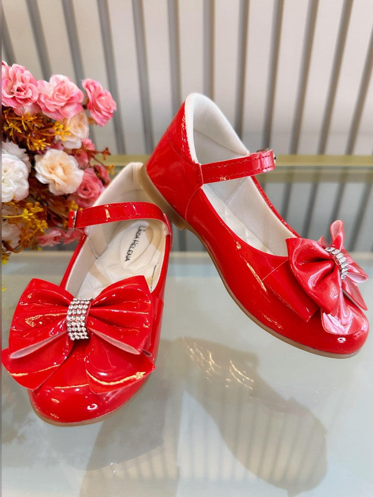 Sapatinho Infantil Vermelho de Verniz com Laço e Strass para Festas
