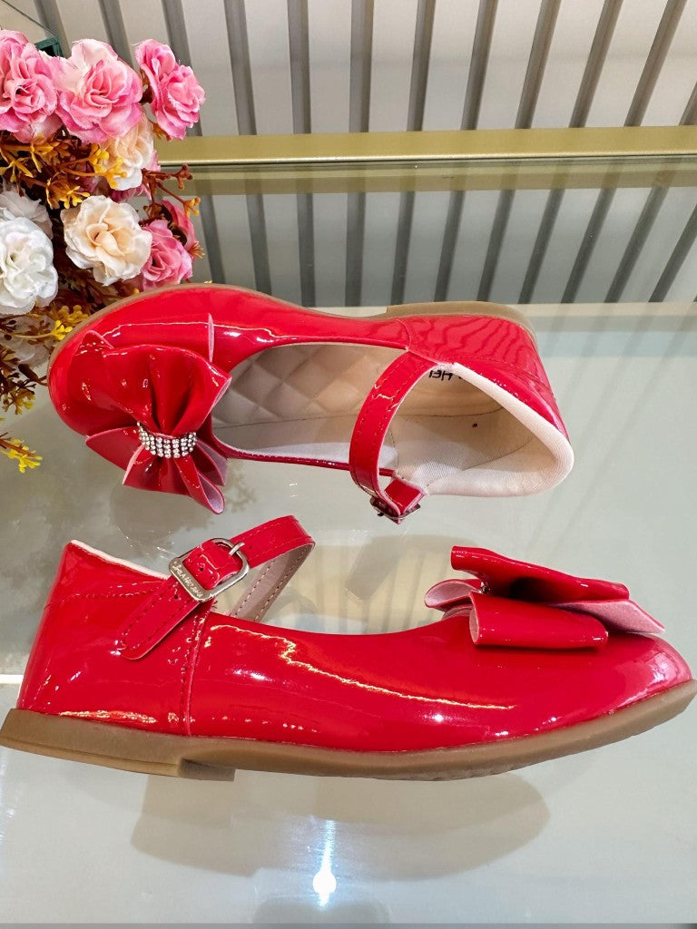 Sapatinho Infantil Vermelho de Verniz com Laço e Strass para Festas