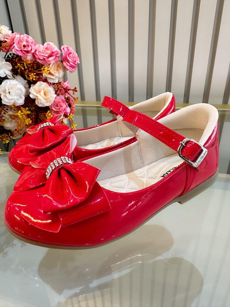 Sapatinho Infantil Vermelho de Verniz com Laço e Strass para Festas