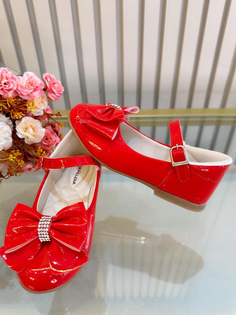 Sapatinho Infantil Vermelho de Verniz com Laço e Strass para Festas
