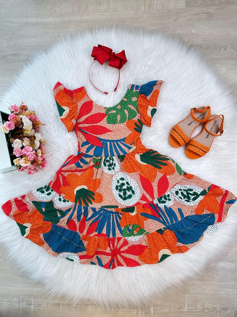 Vestido Infantil Florido Luxo Casual Primavera Verão