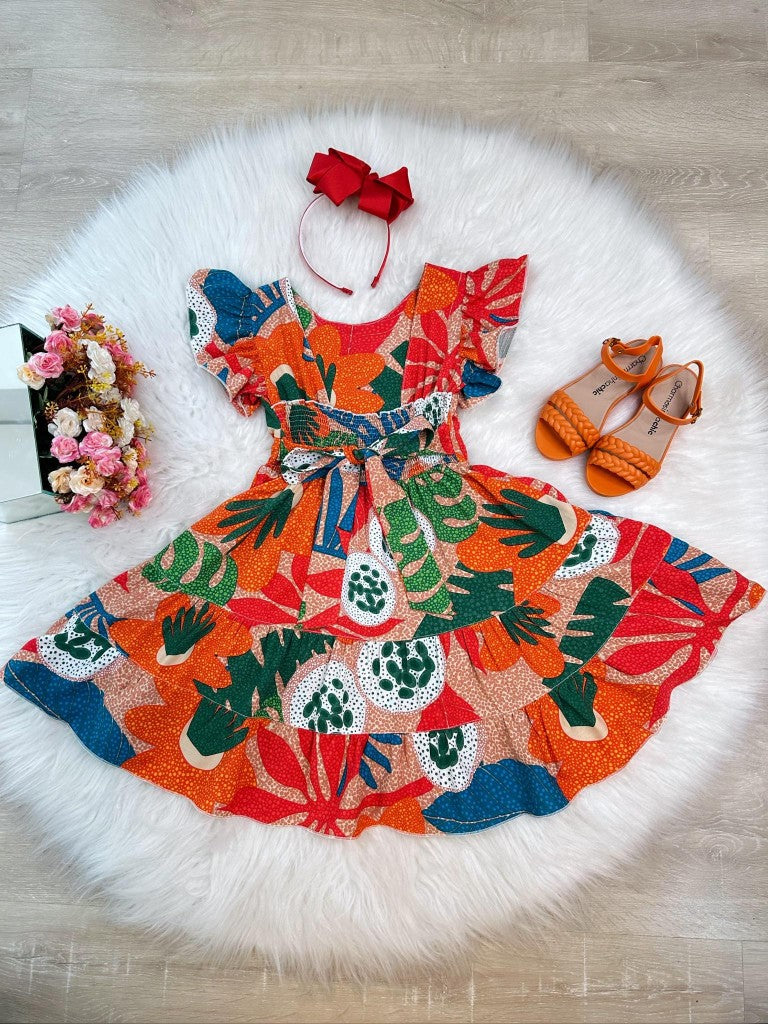 Vestido Infantil Florido Luxo Casual Primavera Verão