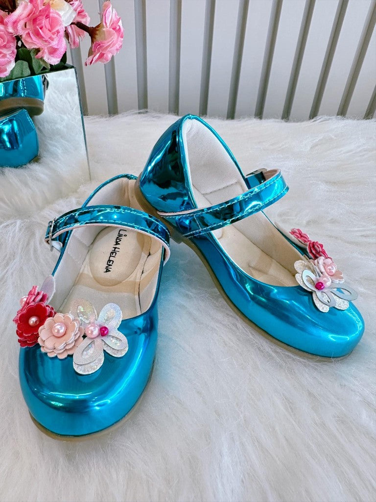 Sapatinho Metalizado Turquesa Para Festas e Looks Casuais