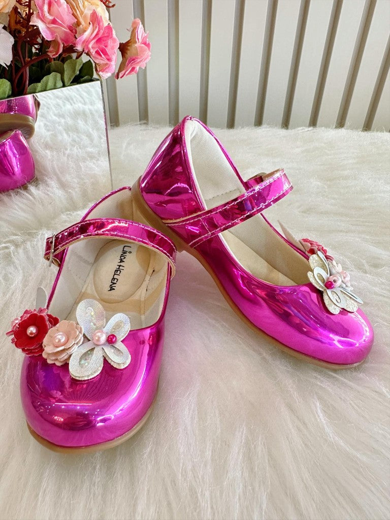 Sapatinho Metalizado Pink para Festas e Casuais