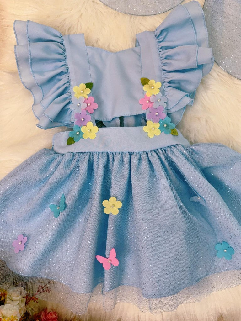 Romper Azul Com Asa de Borboleta Para Bebê Luxo