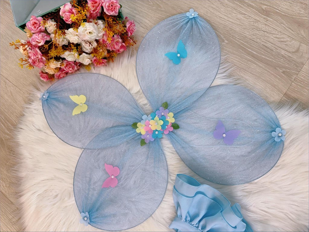 Romper Azul Com Asa de Borboleta Para Bebê Luxo